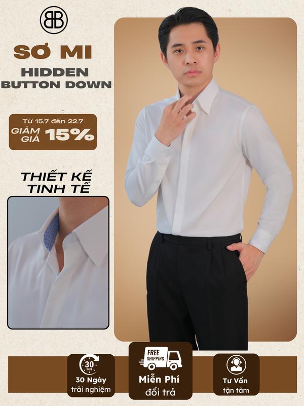 Áo Sơ Mi Nam B.BOW Cổ Đứng HIDDEN BUTTON DOWN ,Áo Sơ Mi Nam Cao Cấp Vải Sợi Tre Tự Nhiên, Kháng Khuẩn, Kháng Tia UV , Không Gây Kích Ứng Da, Mặc Thoáng Mát Dễ Chịu, Vải Mềm Mịn, sơ mi nam sang trọng