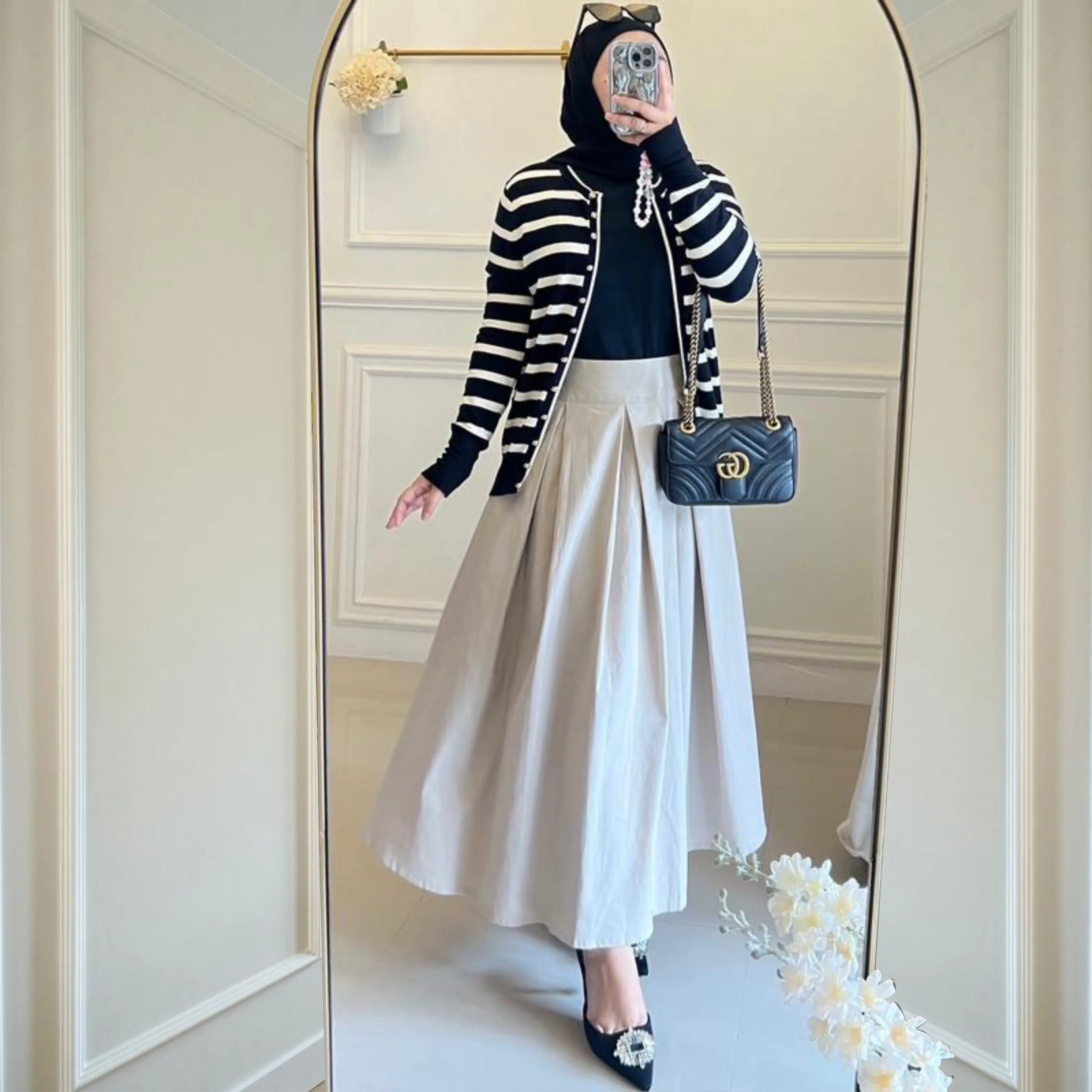 FLARE SKIRT- rok polos korean style kinka skirt cotton twill premium Panjang Tebal Wanita Karet kawisari audy rok flare Rempel rok  kerja