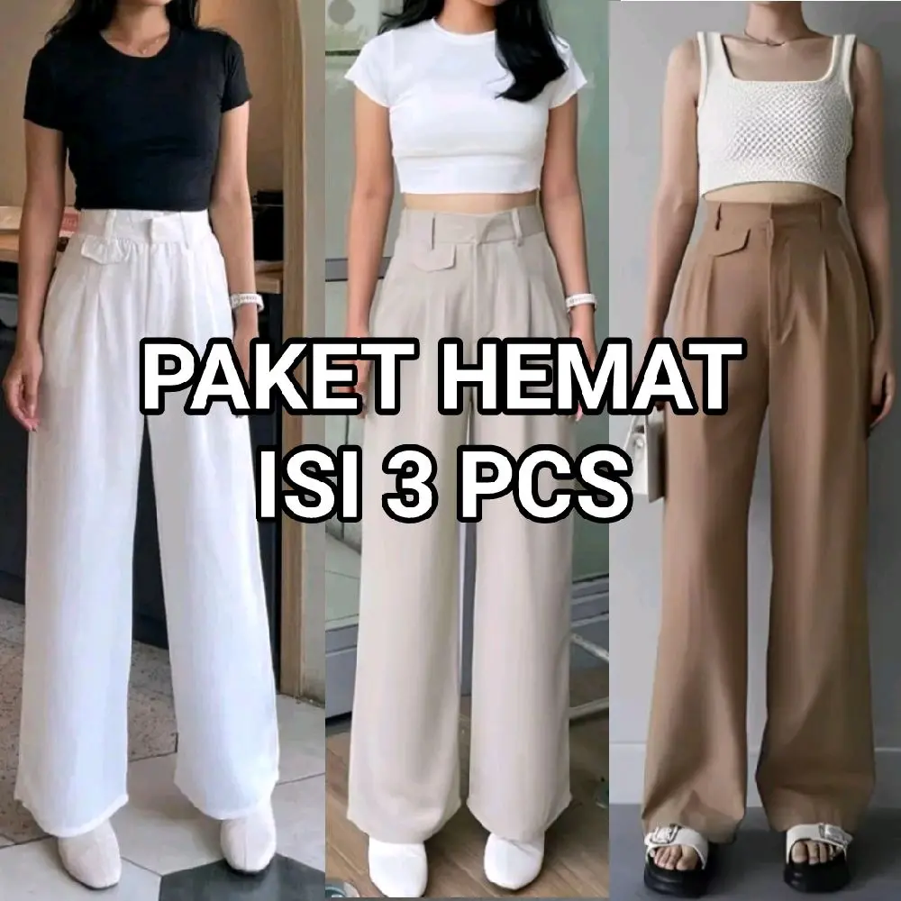 BUY 1 GET 2 PAKET HEMAT ISI 3 PCS ORO PANTS KNIT CELANA PANJANG WANITA KOREAN STYLE CELANA KULOT HIGHWAIST