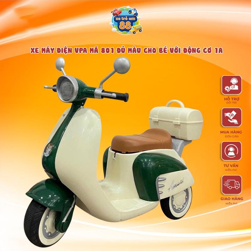Xe Trẻ Em 88 - Xe máy điện VPA mã 801 đủ màu cho bé với động cơ 1A uy 6V4.5A tải trọng 25kg tích hợp nhạc còi đèn đi 2 chiều màu xanh hồng trắng sữa