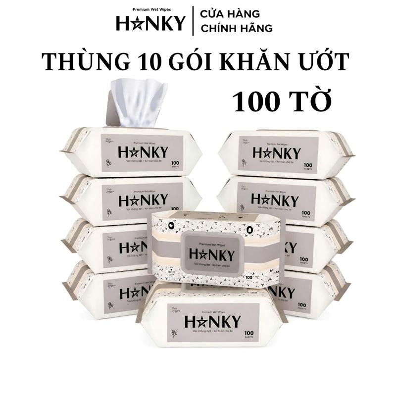 Thùng 10 gói khăn ướt HANKY 100 tờ - không cồn không mùi cao cấp cho gia đình
