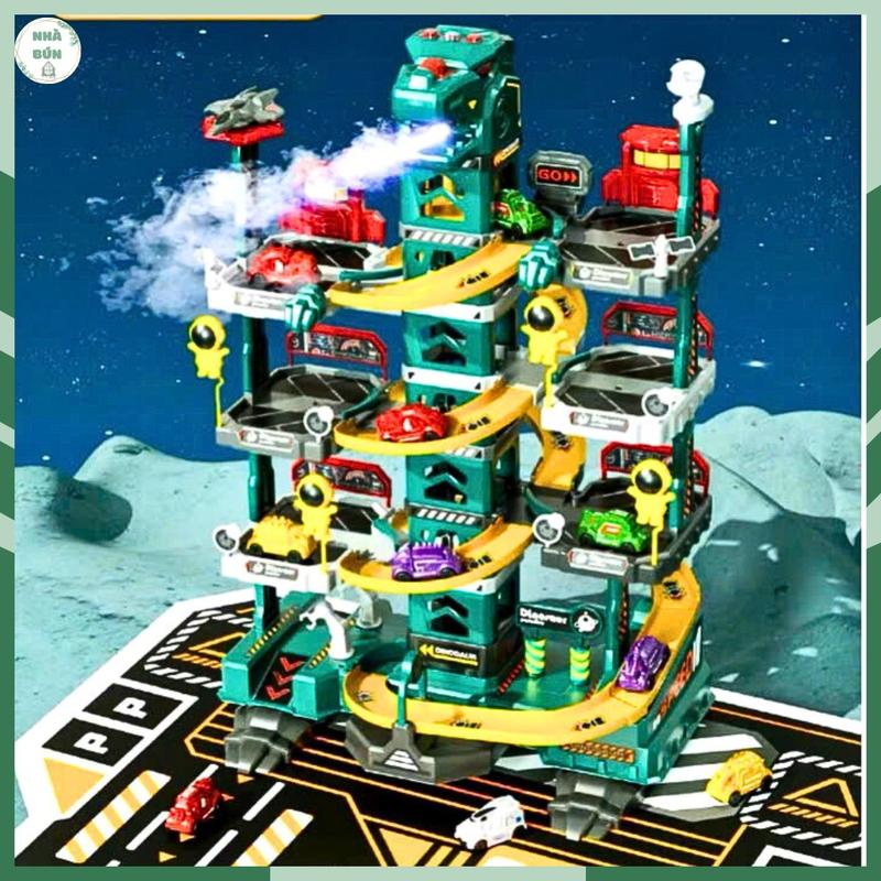Đồ Chơi Đường Đua Kết Hợp Gara Khủng Long 5 Tầng Có Đèn Kèm Hiệu Ứng Khói Sinh Động N5
