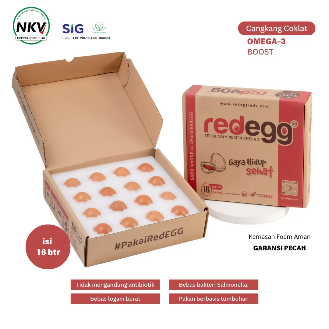 Redegg Telur Ayam OMEGA 3 16 butir Fresh Grade A Premium Quality Packing Aman Anti Pecah Kitchenware