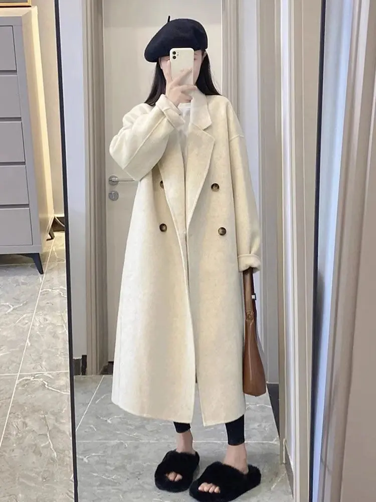 Spring new casual long sleeved coat for women,  stylish and loose design sense, solid color, medium to long length overcoat, versatile