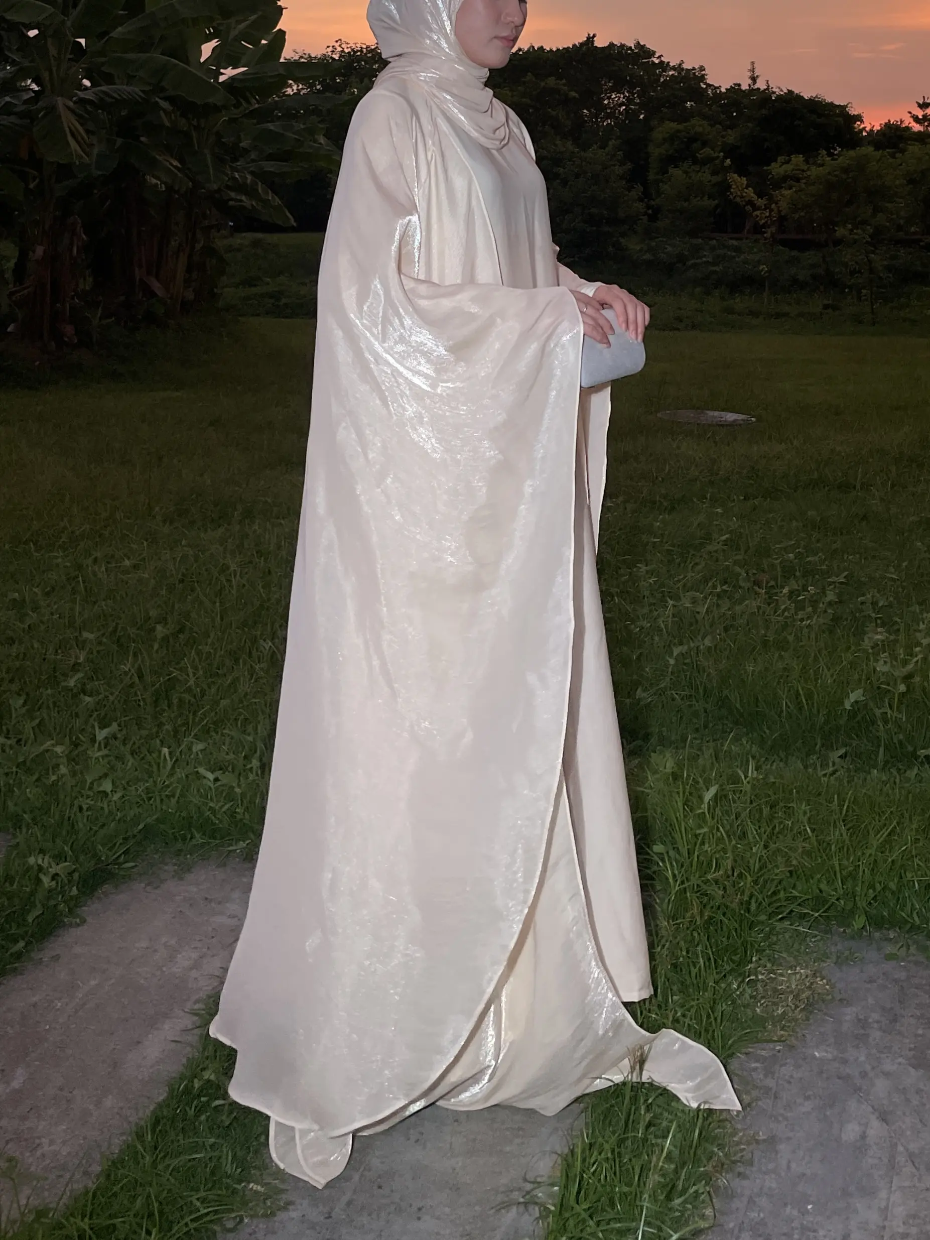 Ramadan Promotion Two-piece Elegant butterfly organza abaya set, shimmer abaya set with inner dress
