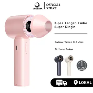 CREZONA Kipas Tangan Portable 199 Level Angin Turbo Kencang Diffuser Fokus +300% Aliran Udara Motor Sunyi Layar LED HD Type-C Warna Variasi FB08