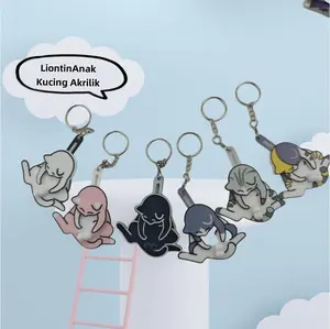 [Bisa Berputar] Gantungan Kunci Keychain Lucu Menyenangkan Gantungan Kucing Kreatif Putih Abu-abu Merah Muda untuk Tas Ransel Hadiah Mainan Fungsi Gantungan Kunci Desain Kucing Lucu