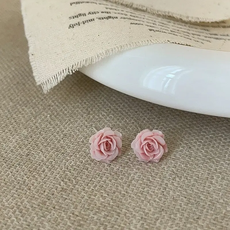 Pink Rose Stud Earrings by JUERIE