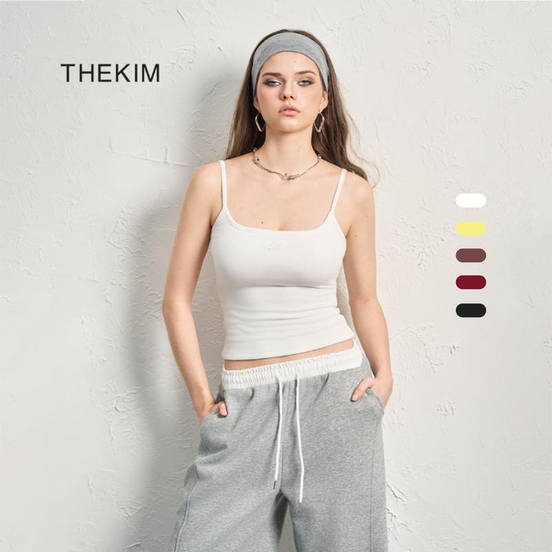  THEKIM Áo 2 dây cổ vuông   có mút ngực   nút điều chỉnh dây nhiều màu  áo hai dây chất liệu soft rib 100% cotton T339 