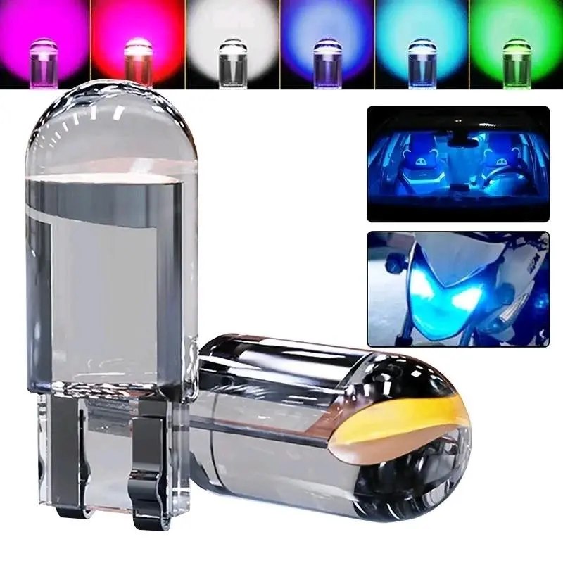 Lampu LED T10 super terang Full KACA Resin 360 Senja Sein Lampu Rem Sinar Terang Sen Motor Mobil Terang 622 COB Clear Crystal Car