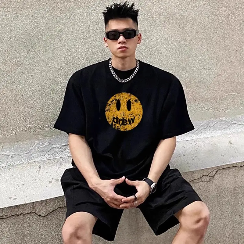 bkmk destroys the smiling face niche trendy brand American summer pure cotton loose fit men's couple short sleeved T-shirt top
