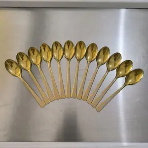 (BELI 1 LUSIN + BONUS SENDOK STAINLESS 1 LUSIN)  Sendok Makan Emas Stainless Steel Gold Kualitas Bahan Tebal Premium - Sendok Makan Emas