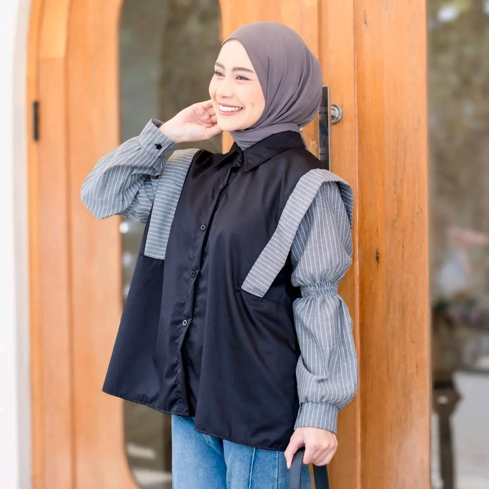 Belazir Itsalya Liya mix stripe Kemeja lengan panjang wanita