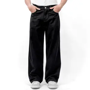 Gizmo - Celana Jeans Wide Leg Wisker Lebar Gombrong Hitam pria loose Straight fit jumbo big keren Bahan Denim  Nyaman Oversize  Panjang  Santai  Dark  Casual