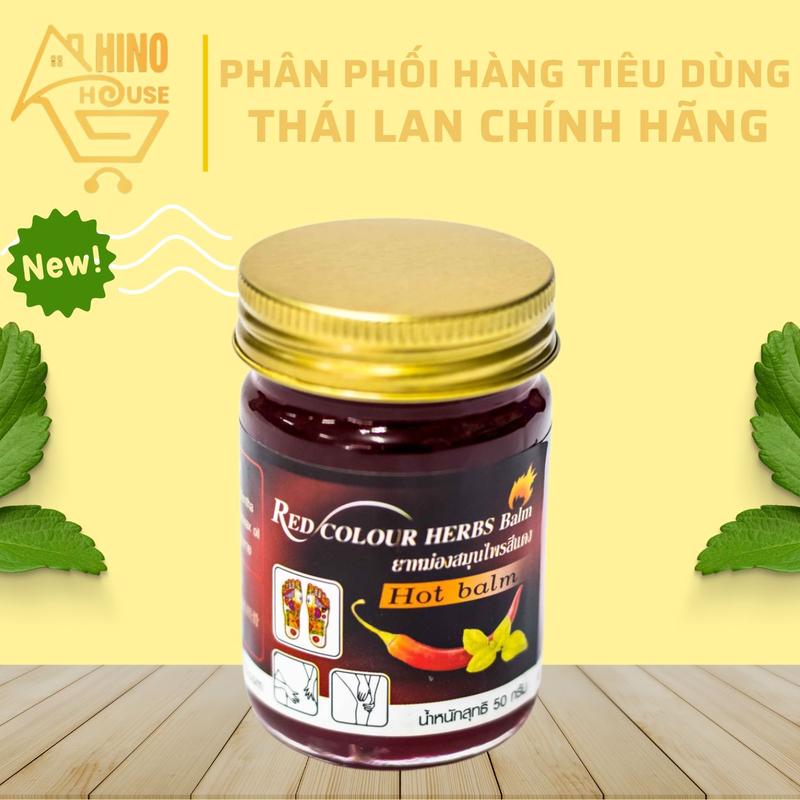 Dầu Cù Là Ớt Đỏ Red Colour Herbs Balm 50g Thái Lan Dầu Xoa Bóp Giảm Đau Nhức Mõi - Hinohouse
