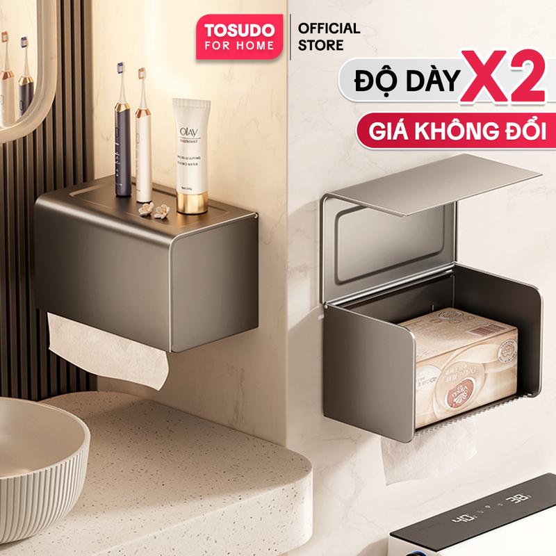 Hộp giấy vệ sinh dán tường TOSUDO chất liệu Nhôm cao cấp,chống gỉ. Tặng kèm keo dán và ốc vít để lắp đặt