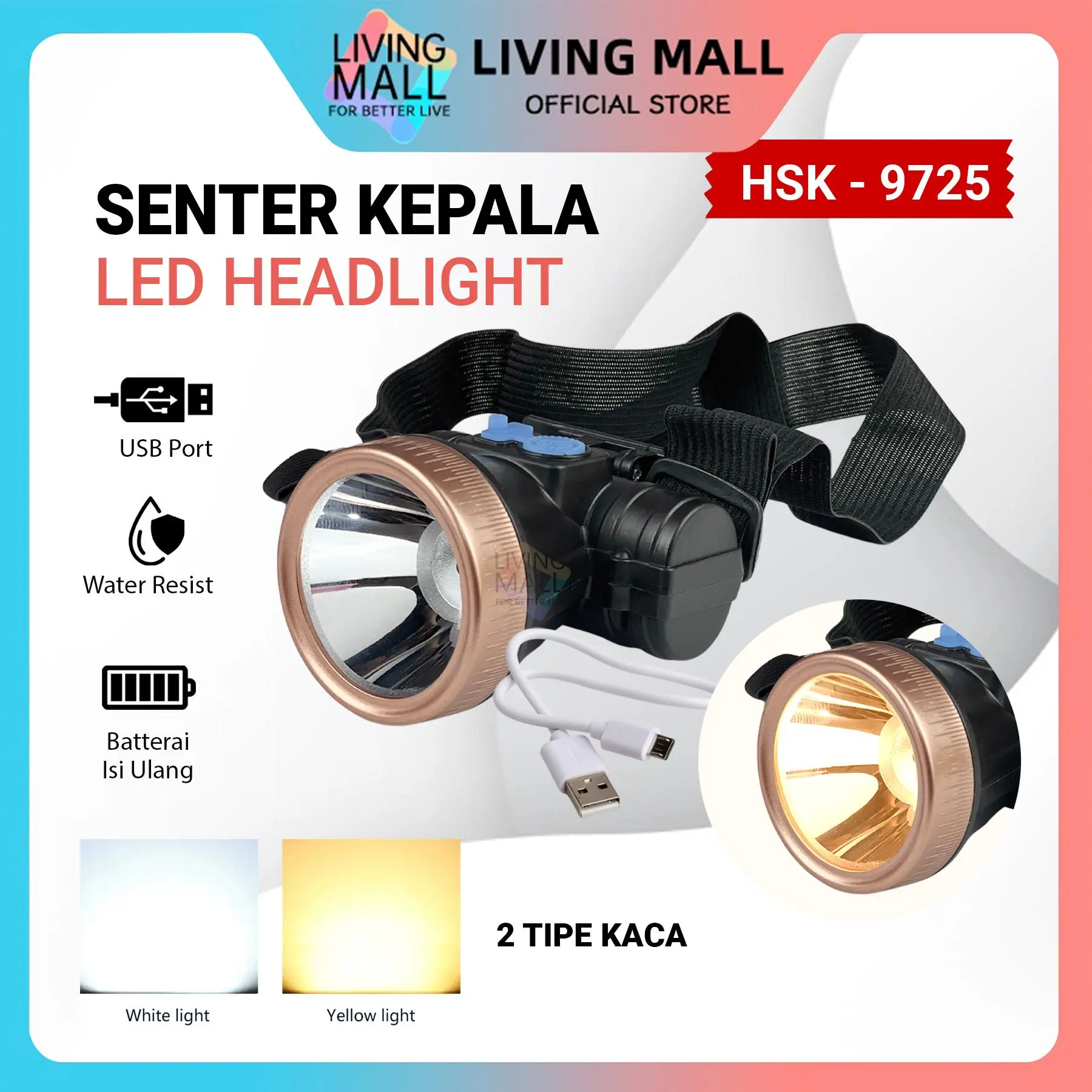 Senter Kepala Headlight LED / Senter Kepala Charger 25Watt / Senter Kepala Charger HSK-9725