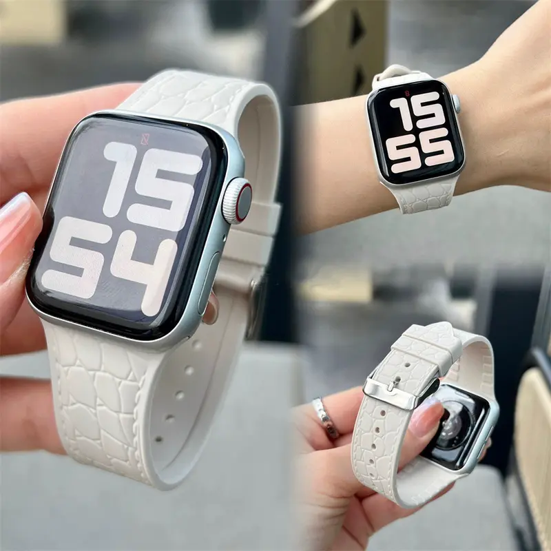 Dây đeo đồng hồ silicon với kết cấu cá sấu, dây đeo cho Apple Watch S9 /8/7/6/5/4/3/ 2 / 1 SE2 ULTRA, thiết kế khóa pin, dây đeo thay thế silicon mềm cho iWatch 49MM 45 44 42 41 40 38 0