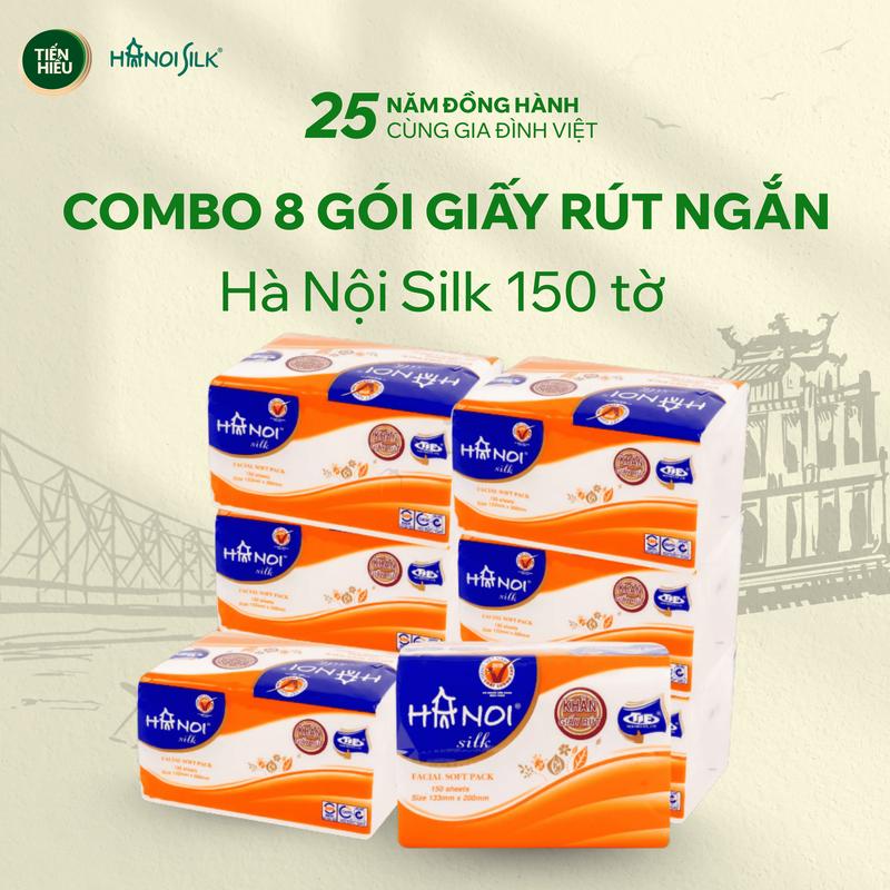 Combo 8 Gói Giấy Ăn Rút Hà Nội Silk 150 Tờ x 3 Lớp Giá Mềm, Khăn Giấy 100% Gỗ Tự Nhiên Mềm Mại Bền Dai An Toàn Cho Bé