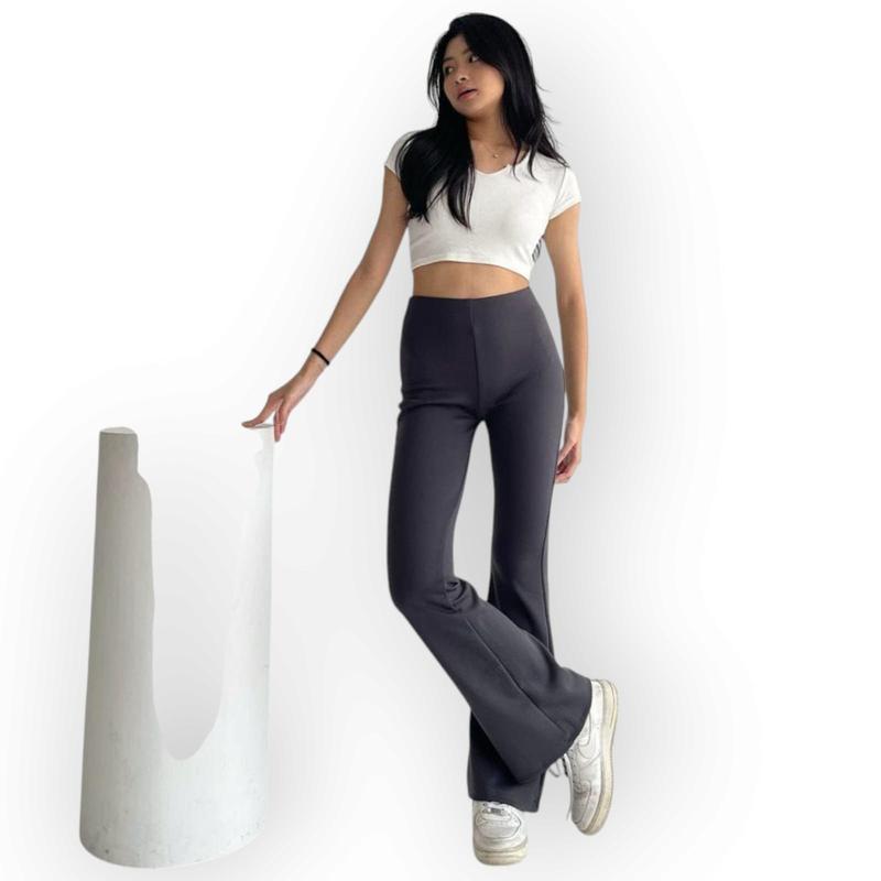 NORA Celana Fit And Flare Pants Cutbray Scuba Pinggang Highwaist Bahan Stretch Melar Elastis Kulot Cutbray Scuba NORA - Karet, Kaki 5