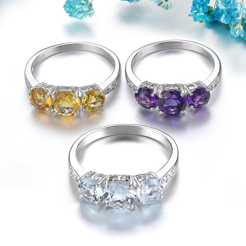 Natural Citrine Solid Sterling Silver Rings 1.7 Carats Genuine Gemstone Classic Simple Daily Fine Jewelrys S925 Women Gifts 5