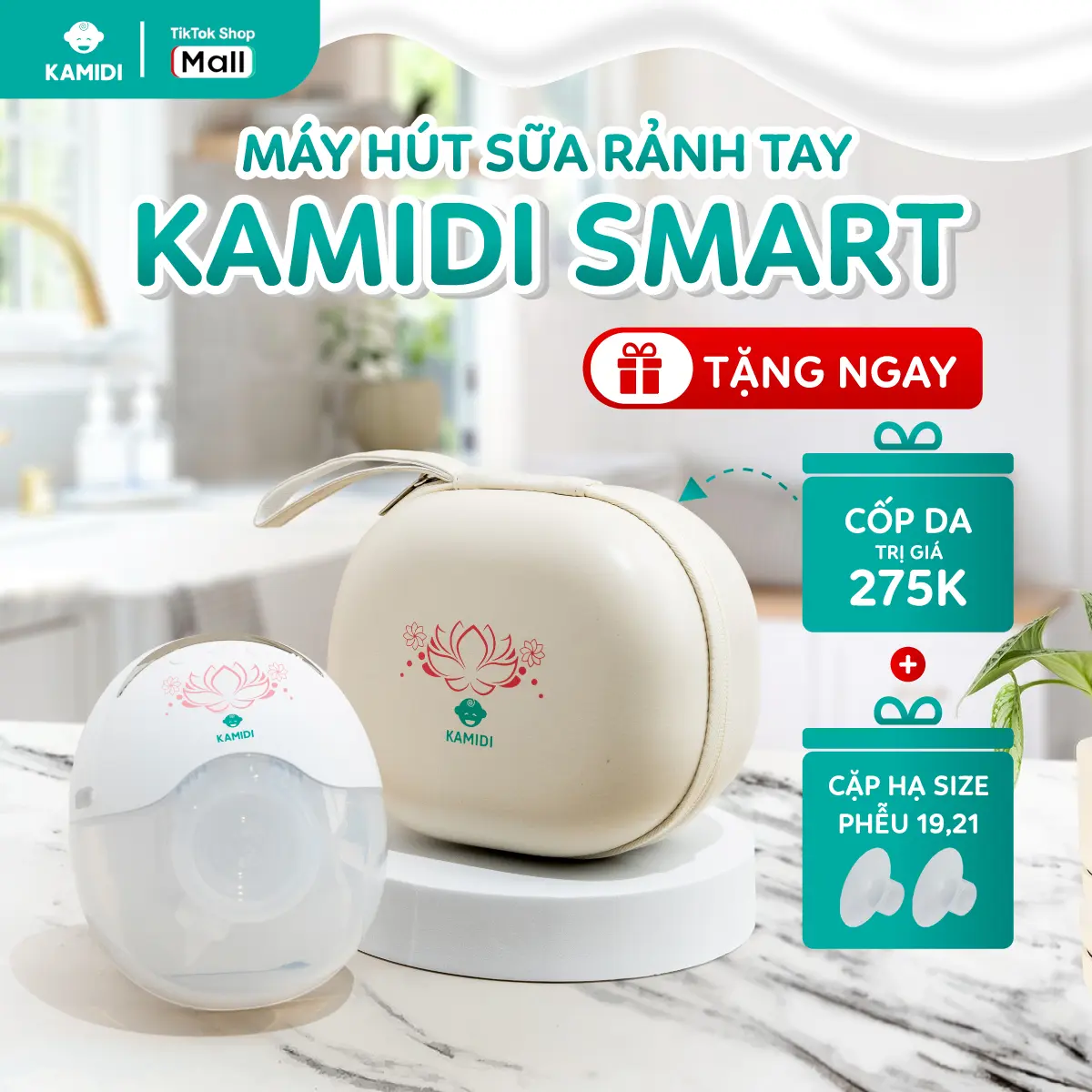 Máy hút sữa rảnh tay không dây hoa sen Kamidi Smart 4 chức năng 12 cấp độ cao cấp không có bpa