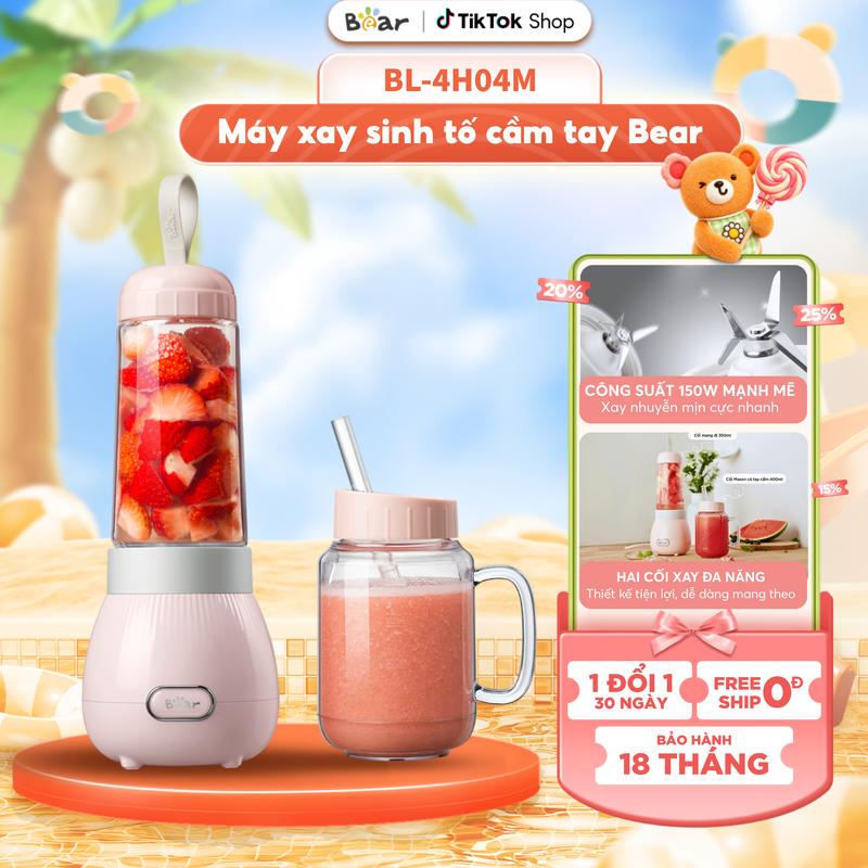 Máy xay sinh tố cầm tay Bear BL-4H04M ( ) trang bị 2 cối xay 0.4L và 0.35L, lưỡi dao 4 cánh inox 304, tiện lợi, an toàn, bảo hành 18 tháng