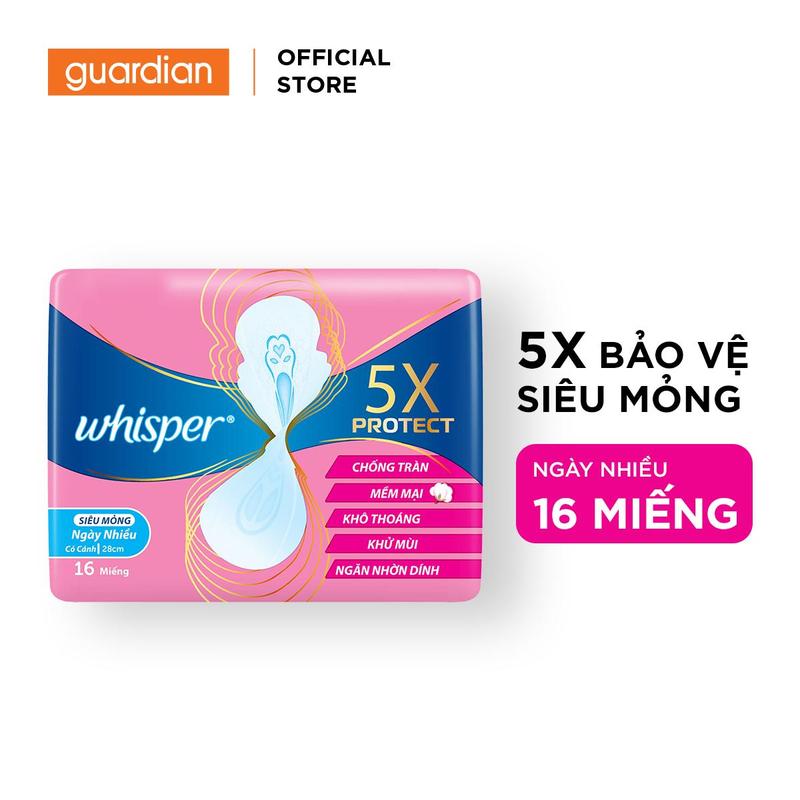  Băng Vệ Sinh Whisper 5X Bảo Vệ Siêu Mỏng 16SX24 28cm 