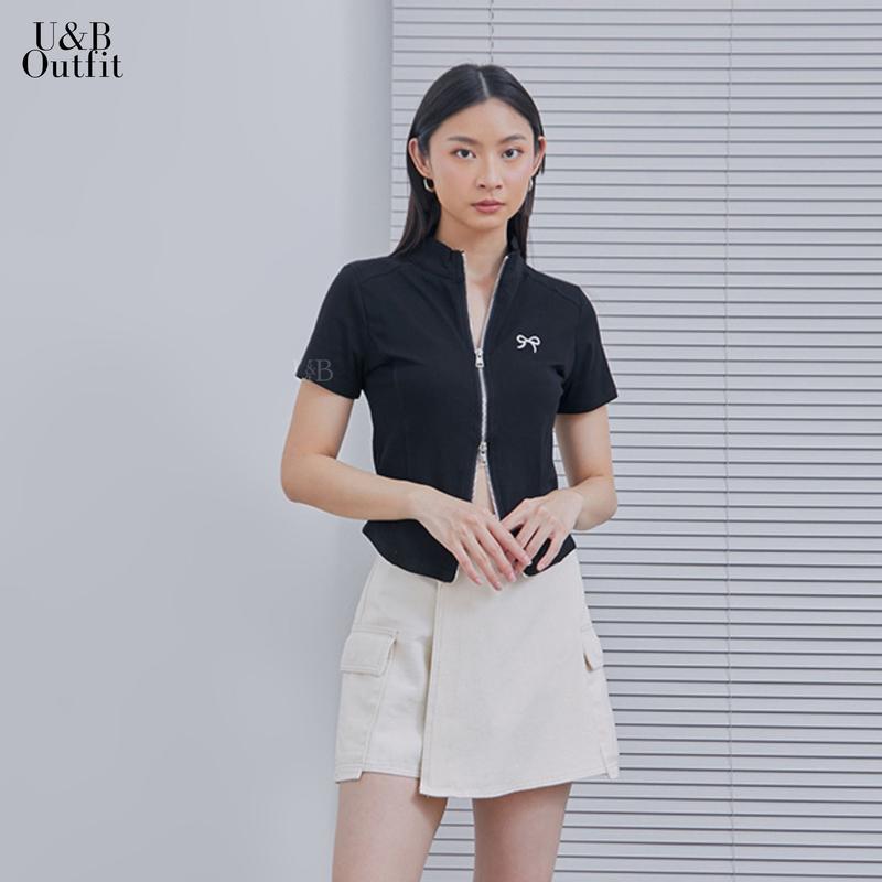 U&B - Zipper Crop Top C-194 | Atasan Crop Wanita Short Sleeve (All Size) 2