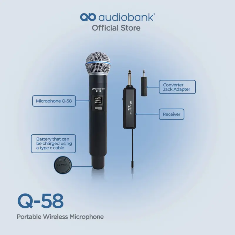 Audiobank Microphone Wireless Portable Q58 Rechargeable 3