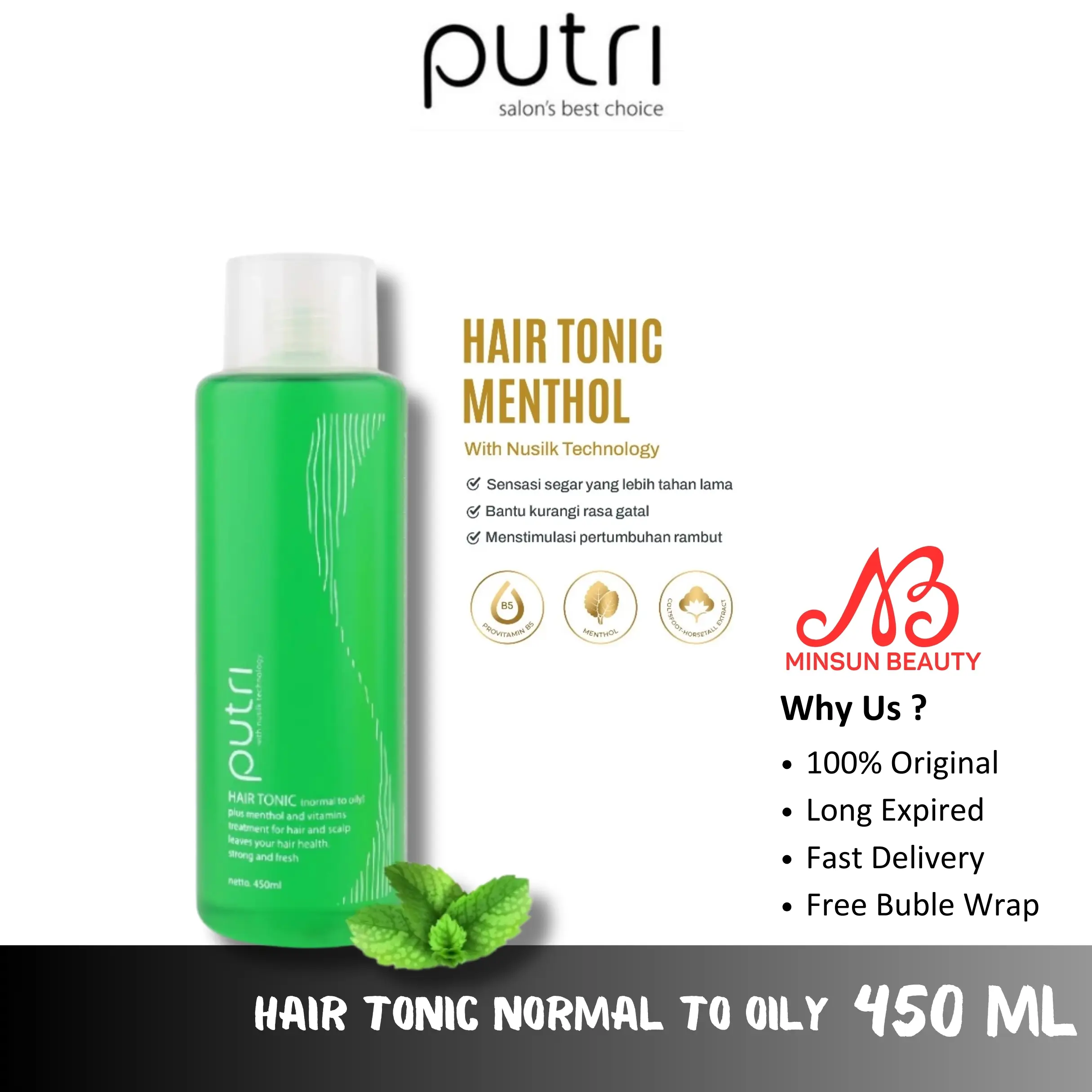 PUTRI with Nusilk Technology Hair Tonic Normal to Oily Plus Menthol 450ml