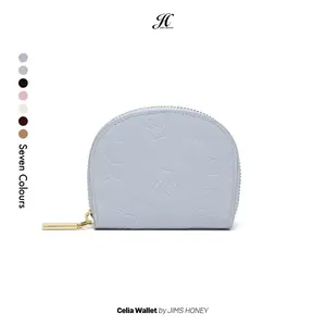 JIMS HONEY Celia Wallet Bahan Kulit Sintetis Grade A Motif Teddy Bear & Bow Multifungsional dengan 9 Sekat Kartu dan Resleting Gold Kokoh