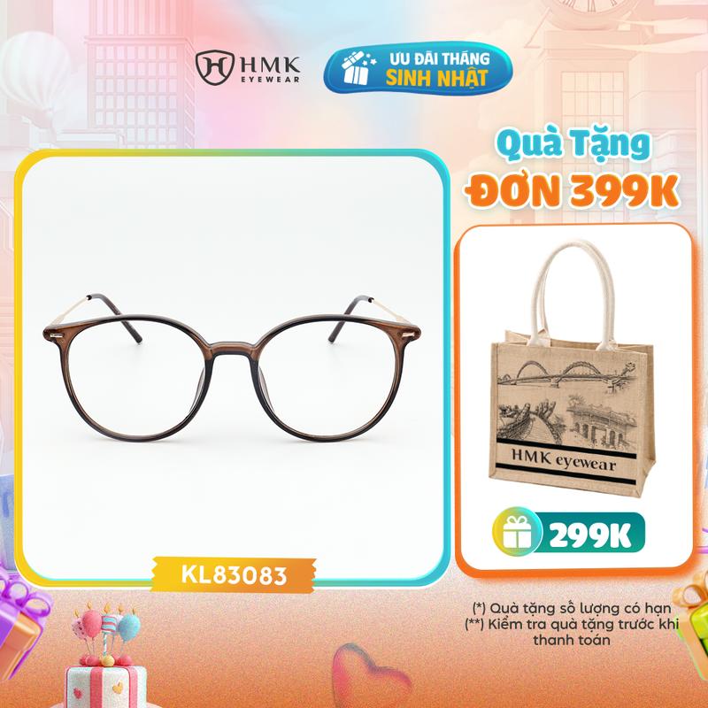 Gọng Kính Cận HMK Eyewear Kim Loại Phối Nhựa Unisex Nam Nữ Dáng Oval Dễ Mang Xinh Xắn, Có Thể Lắp Cận - KL83083