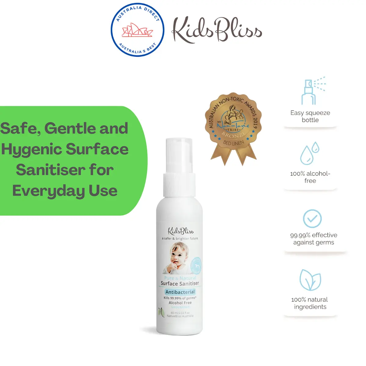 Kidsbliss Surface Sanitiser Unscented 60ml