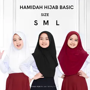 Hijab Bergo Hamidah Jersey Zahar Jilbab Muslim Sekolah Pinguin Anak Kerudung Instan Geblus Polos - Bahan Premium Jersey putih bersih  Hitam
