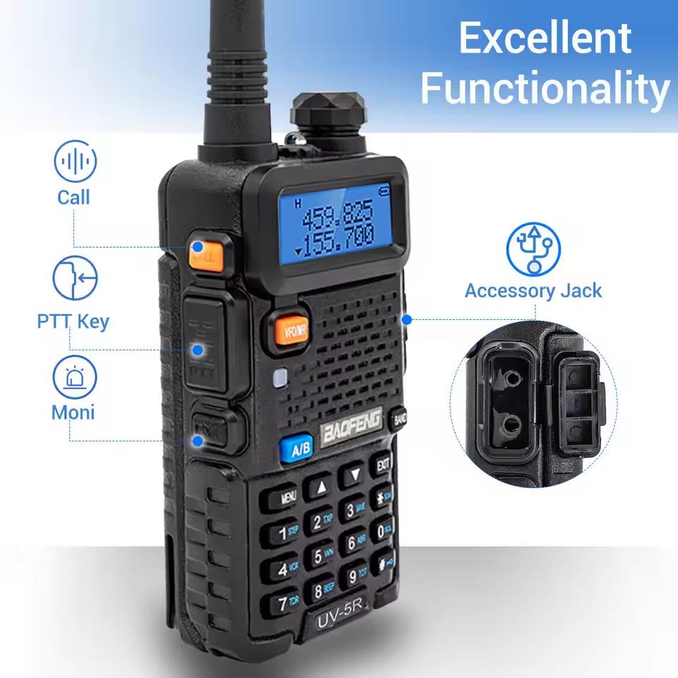 HT Baofeng UV5R Walkie Talkie Dual Band 5W 128CH UHF VHF handy talkie luar ruangan walky talky antena adaptor led BF-UV5R