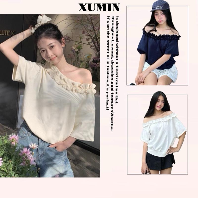Áo Thun Boxy Trễ Vai Bèo Nhún Xu Min Min - Chất Umi Hàn Mặc Nhiều Kiểu Lệch 1 Bên Lệch 2 Bên Vai Chất Nhiều Màu Dáng Rộng Vừa