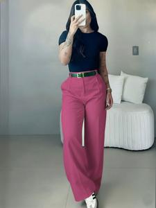 Pantalones de mujer de cintura alta, ajuste entallado y pierna ancha, estilo callejero bohemio, perfectos para primavera y verano, ideales para el trabajo y los desplazamientos, vacaciones, modernos y elegantes