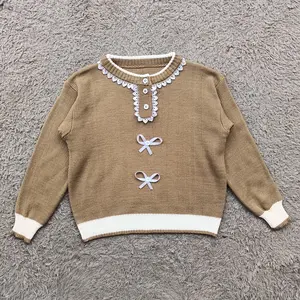 Nurfaz -Lara Cardigan Anak Perempuan Rajut Renda Korea Bahan Premium Adem Lengan Panjang Usia 4-12 Tahun dengan Detail Pita Cantik