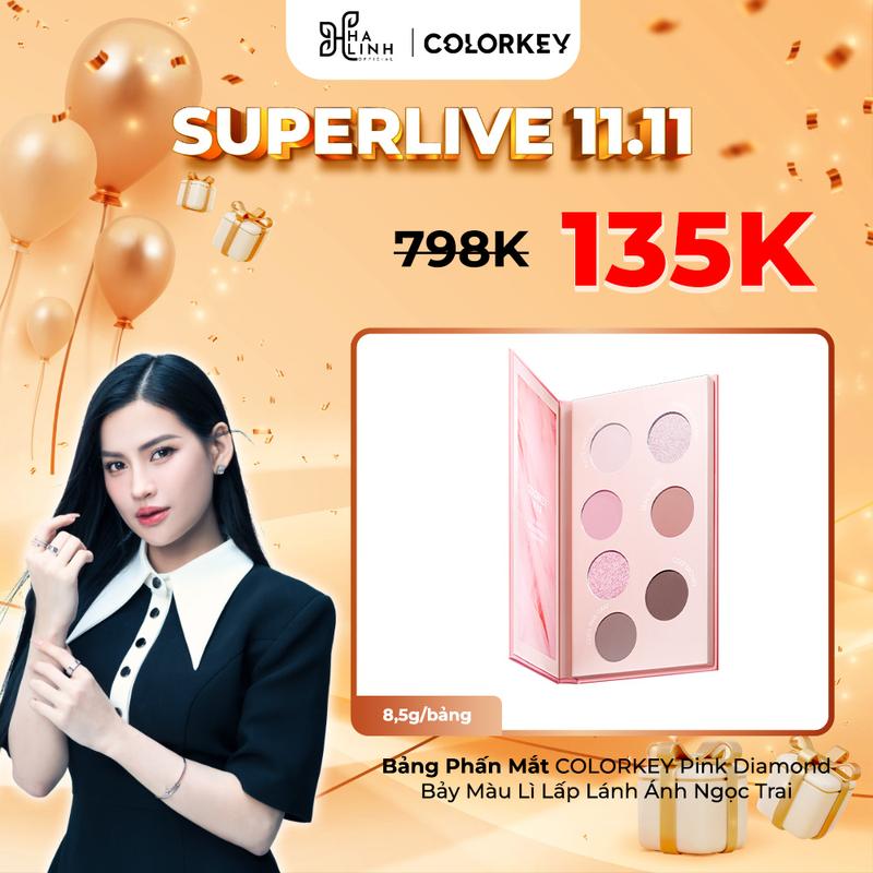 [CFV VHL x COLORKEY] Bảng phấn mắt COLORKEY Pink Diamond bảy màu lì lấp lánh ánh ngọc trai 8.5g/bảng