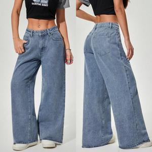Vaqueras mujer outfit Mezclilla Vaqueros para Mujer Corte Ancho Gris Azul  Cintura Alta Elástica Lavado Claro Algodón Casual Primavera Otoño Unicolor ropa vaquera de mujer