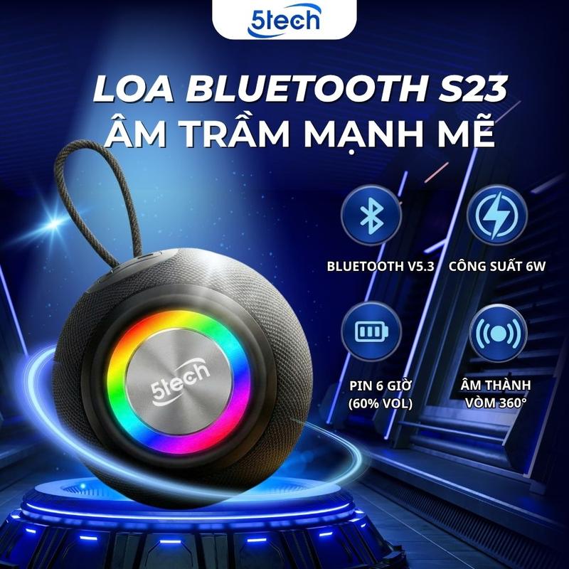 Loa bluetooth 5TECH S23 loa bluetooth mini công suất 6W kháng nước củ loa tích hợp âm trầm cân bằng khi nghe nhạc đèn LED hỗ trợ USB thẻ nhớ AUX