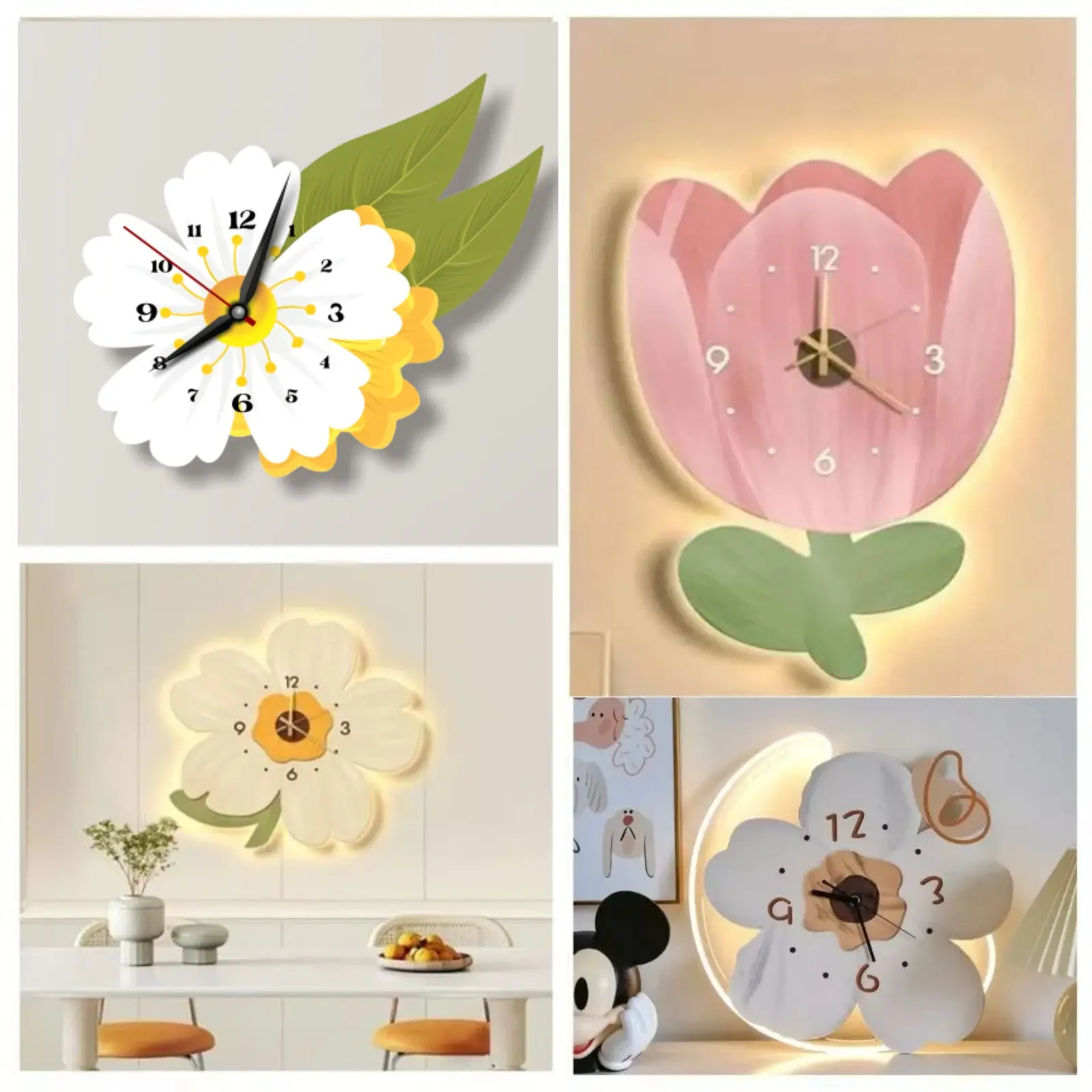 Jam Dinding Aesthetic BUnga Boho Aestetik LED