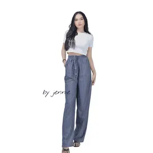 Everyday Pants - Stripe Pants Bangkok - Celana Panjang Wanita Jumbo - Celana Big Size Plus Size - Simple Pants - Baggy Kantor Kuliah Motif Garis Kulot Pinstripe - Celana Formal Casual Wanita Loose Basic