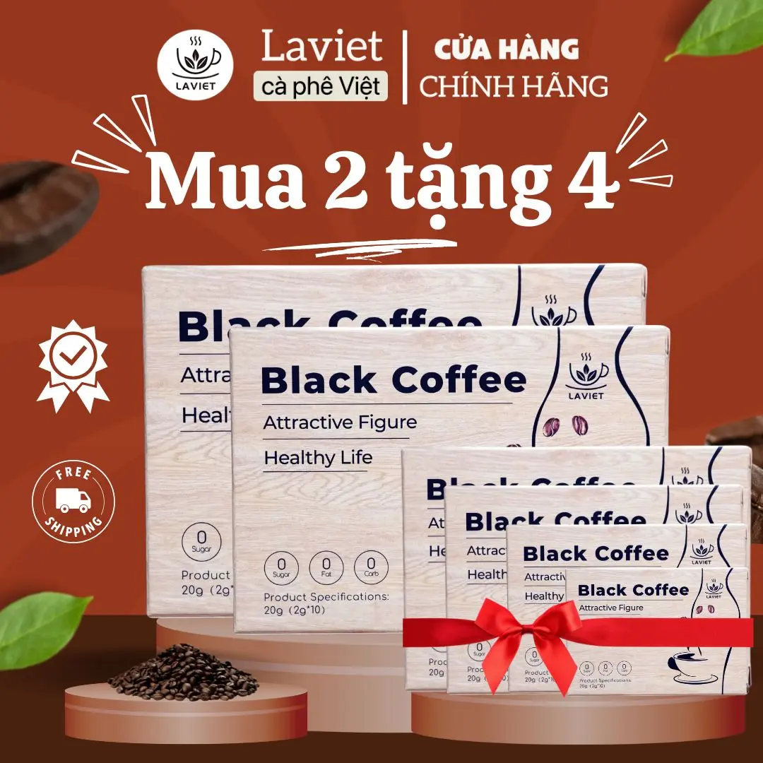 [MUA 2 TẶNG 4] Cà phê đen hòa tan Laviet Black Coffee hộp gói 2g