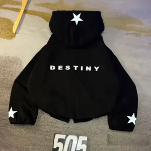 Sweater Hoodie Doble zipper Hoodie Boxy Hitam Motif Destiny Bordir Timbul