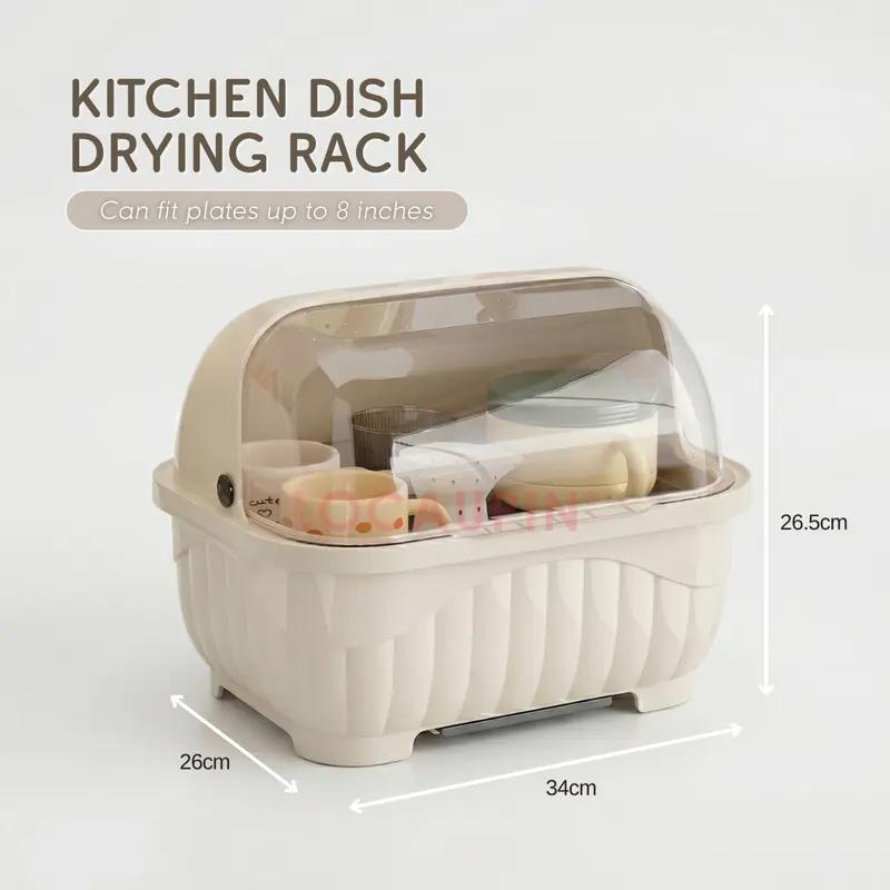 DriftDuo Small Kitchen Dish Drying Rack Cupboard Drawer Style with Cover Home Utensils Storage Drainer Holder Cup Mug Plates Bowl Spoon and Fork Basket Draining Tray Organizer (8 Inches of Plates) Drawer Container Tear Tear Lid