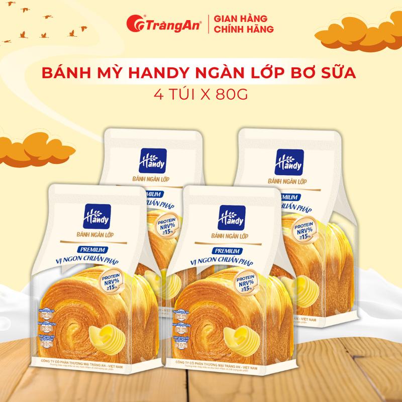  COMBO 4 TÚI Bánh Mì Handy ngàn lớp vị bơ sữa 80g | Bánh kẹo Tràng An 