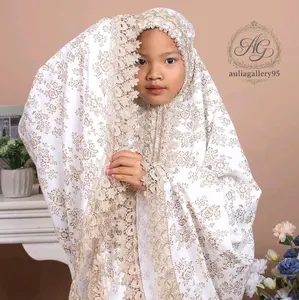 auliagallery95 mukena anak series (2in1), katun foil premium motif bunga melati terbaru ,resleting depan(untuk usia 5-12thn) Nyaman Setelan Muslim Atasan Renda (random) gold &twotune.