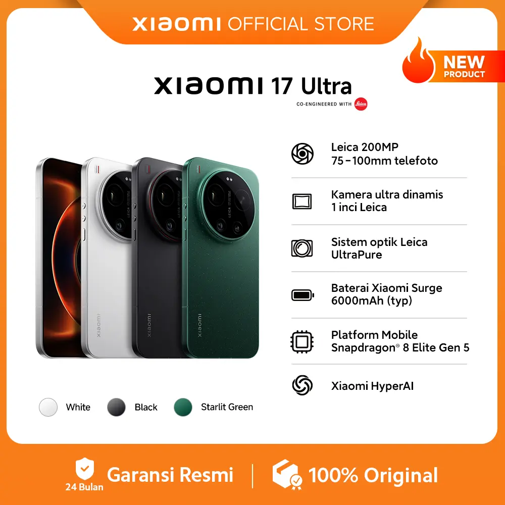 Xiaomi 17 Ultra (16GB/512GB) (16GB/1TB) Leica 200MP 75–100mm Telefoto | Kamera Ultra Dinamis 1 Inci Leica | Sistem Optik Leica UltraPure | Baterai Xiaomi Surge 6000mAh (typ) | Platform Mobile Snapdragon 8 Elite Gen 5  [Xiaomi Official Store]